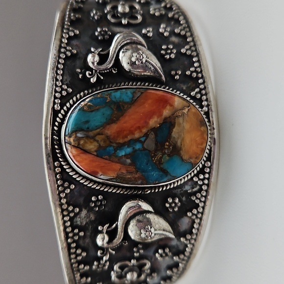 Spiny Turquoise Open Cuff Bangle - Picture 3 of 8